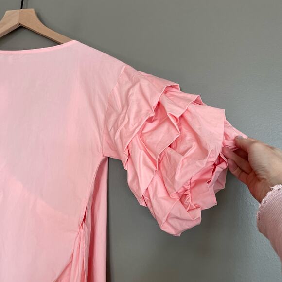 NWT LIONESS Esmerelda Wrap Top in Blush Size Small Pink Puff Sleeve Ruffles Sexy - Picture 13 of 16